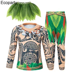 Children 3D Totem Printing Maui Moana Cosplay Costume Boy Long Sleeve Top Trousers Set Halloween Carnival Party Outfits For Kids