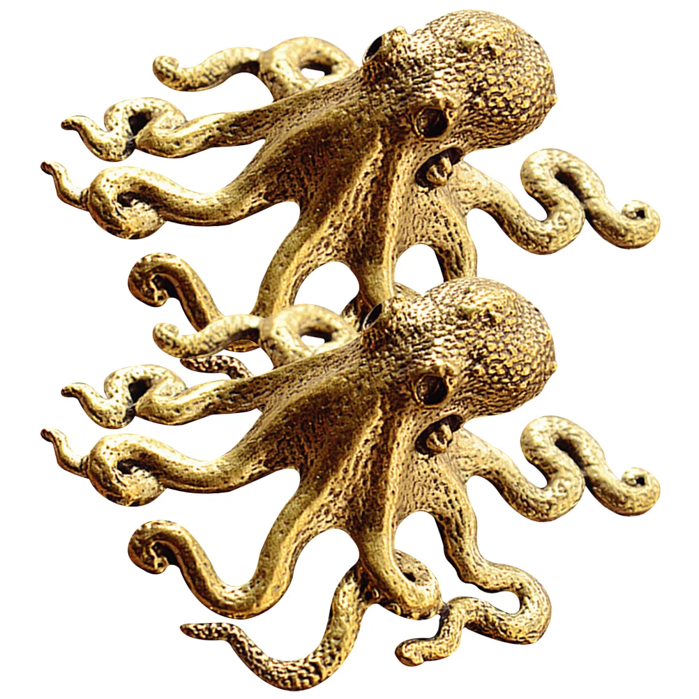 2 Pcs Octopus Tea Lovers Gifts for Women The Desktop Brass Sculpture Statue Decor