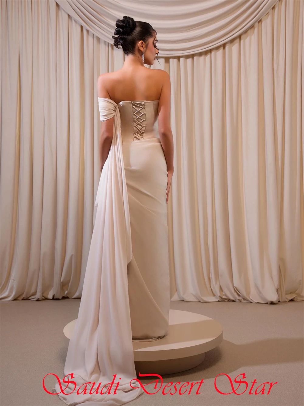 Robe de soirée en mousseline de soie beige, personnalisée, Simple, élégante, asymétrique épaule dénudée, sans bretelles, classique, cristal, dos à lacets, robe de bal