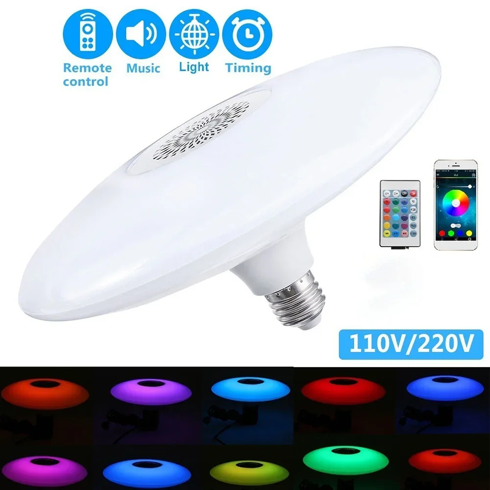 RGB LED Light Bulb with Speaker Ceiling Light E26 Socket Screw in Disco Light with Remote Control Party Light