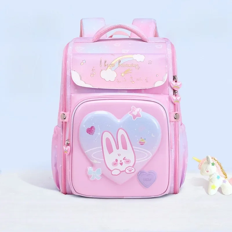 Bolsa de livros da escola primária para meninas, mochila infantil, impermeável, fácil de limpar, 3d, fofa, desenhos animados, unicórnio, princesa