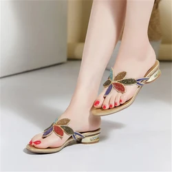 New Summer Women Elegant Rhinestones Crystal Slippers Glitter Flat Soft Bling Flip Flops Outdoor Slides Hot Beach Shoes