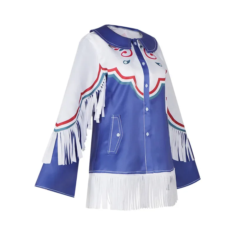 

Косплей Костюм Game Street Fighter 6, синее пальто с кисточками, головные уборы, повседневная одежда для женщин и девочек, комплект для вечеринки на Хэллоуин