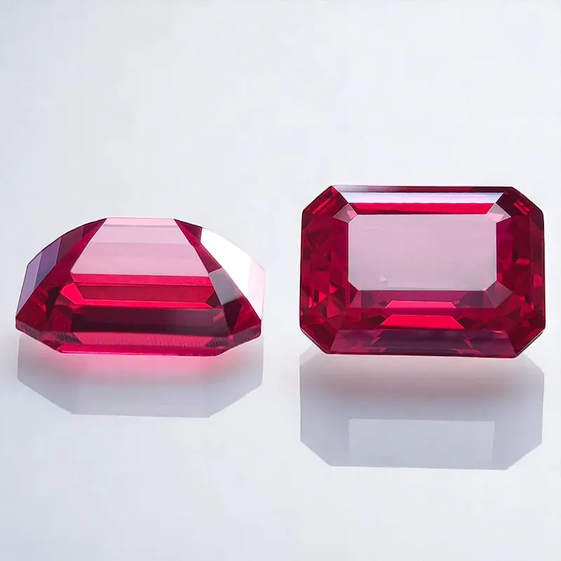 Lab Grown Ruby Emerald Cut Pigeon Blood Red VVS1 Gemstone Charms DIY Top Jewelry Making Materials Selectable  Certificate