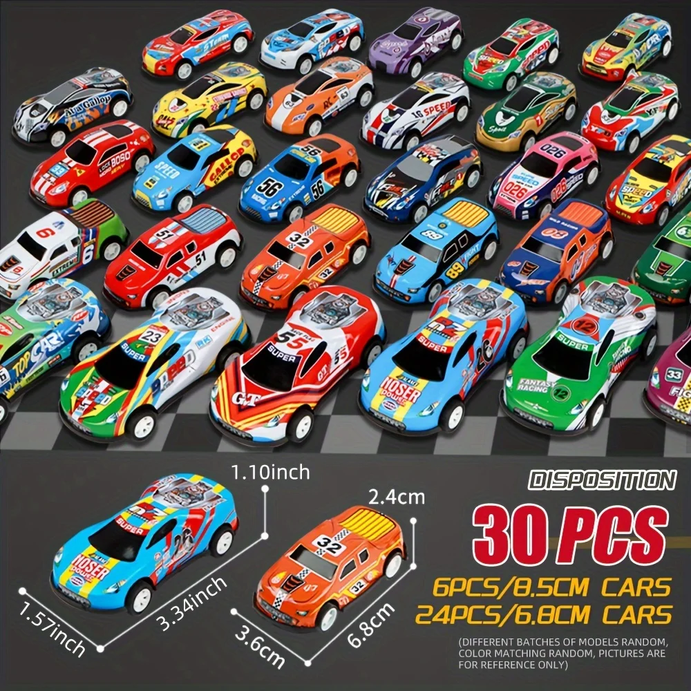 Zestaw do zabawy Cars Race Track z 30-mi odlewanymi metalowymi pojazdami typu pull-back Inclusive Mata do zabawy i pudełko do przechowywania Zestaw