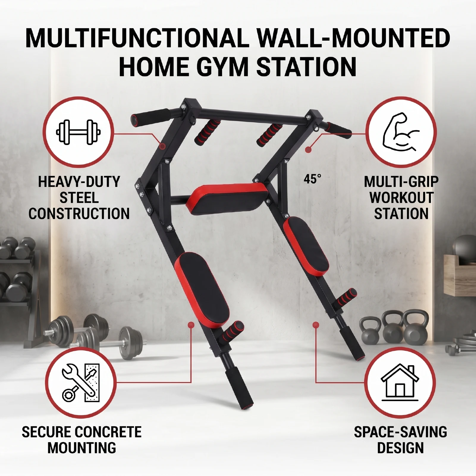 บาร์โหนติดผนัง อุปกรณ์ดิปอเนกป - Home Gym On Wall บทวิจารณ์และราคา