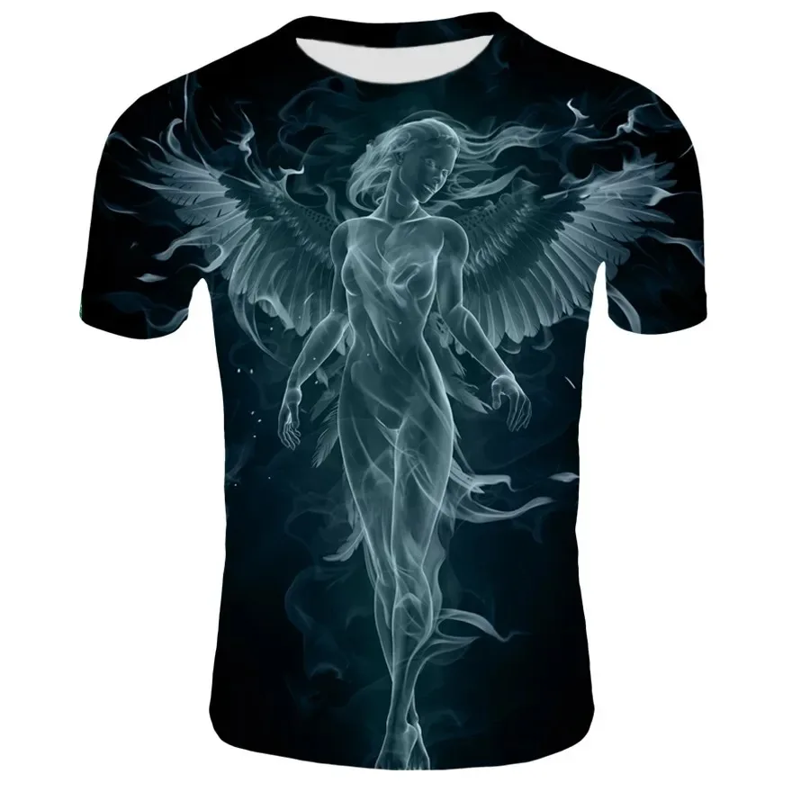 Summer 3D Fluorescent Angel Print T-shirt Fashion Hip Hop Harajuku Street Casual Men and Women Oversized Short Sleeve Tops Tee