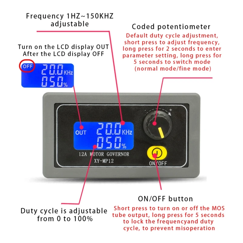 MP12-W 360W for DC Motor Governor PWM Motor LED Lighting Dimming Controller Slow Start Slow Stop Encoder LCD Display DropShip