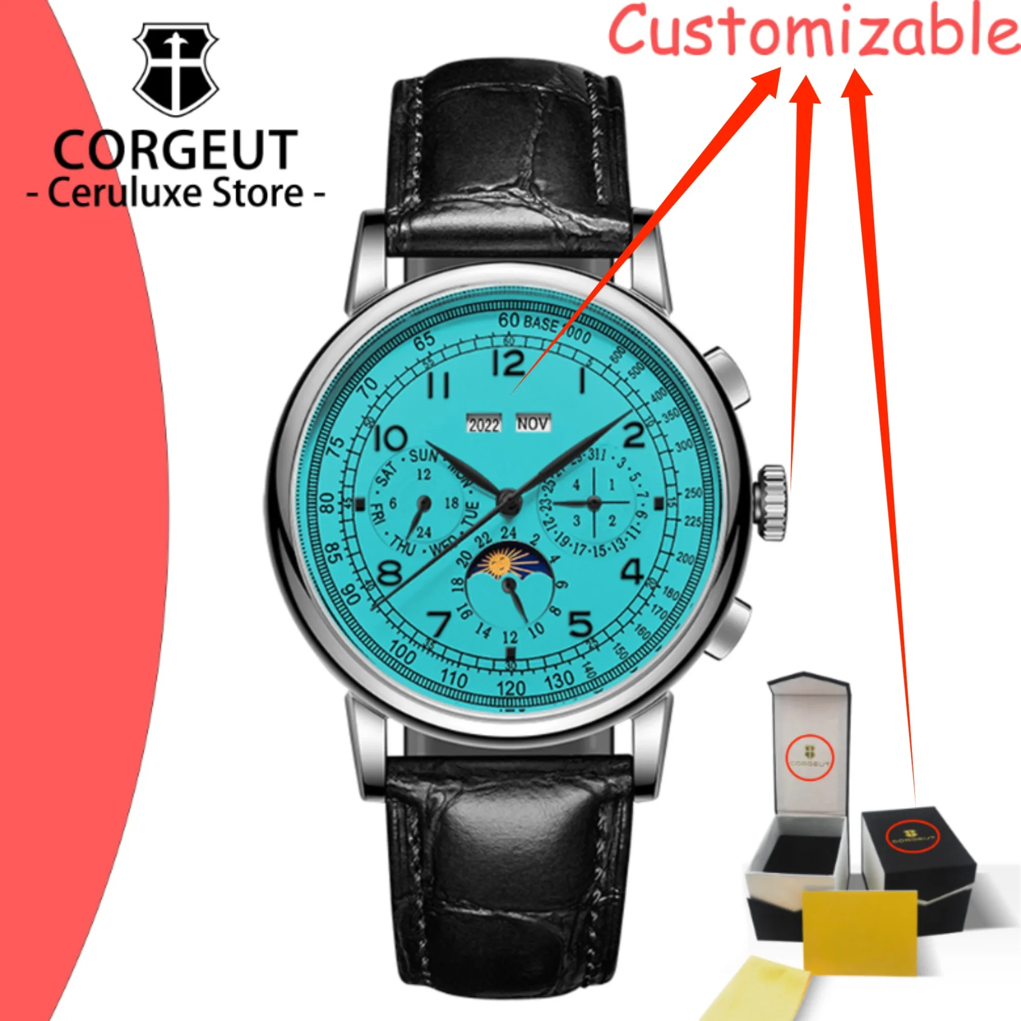 Custom Logo 41mm Automatic Mechanical Watches For Man Business Multification Date Day Month Year 316L Mechanical Men's Watches