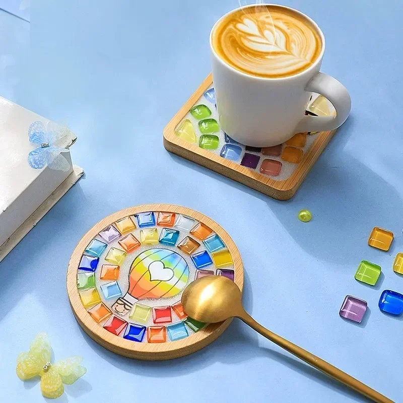 Feito à mão diy mosaico copo esteira inferior almofada de bambu coração quadrado coaster pai-filho educação precoce criação gratuita artesanato brinquedos
