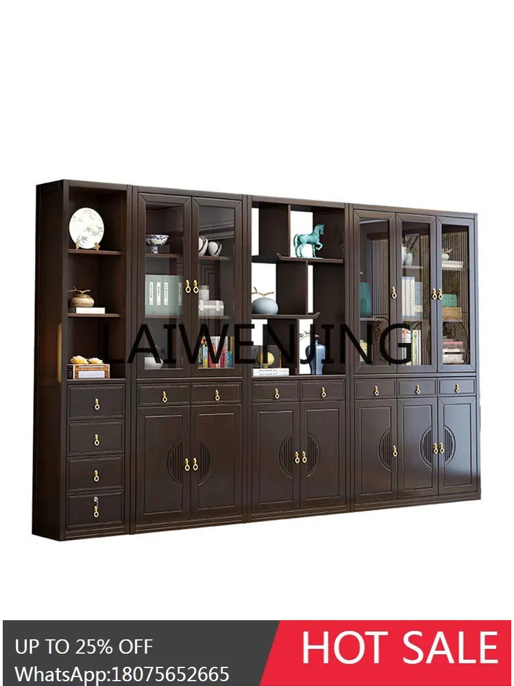 Chinese-Style Solid Wood Combination Study Storage Cabinet Floor Bookshelf Display Cabinet Living Room Bookcase Integrated