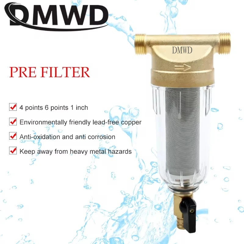 DMWD Water Filters Front Purifier Copper Lead Pre-filter Backwash Remove Rust Contaminant Sediment Pipe Stainless Steel Central