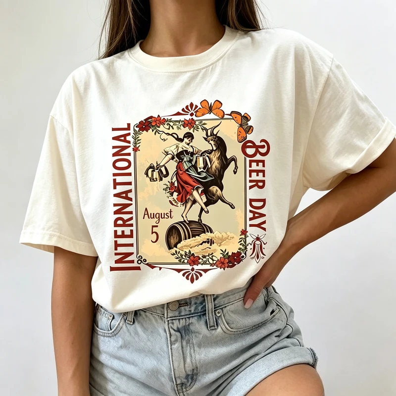 International Beer Day August 5 T Shirt Unisex Retro Graphic Print Short Sleeve Casual Beer Festival Tops Y2k Top Harajuku