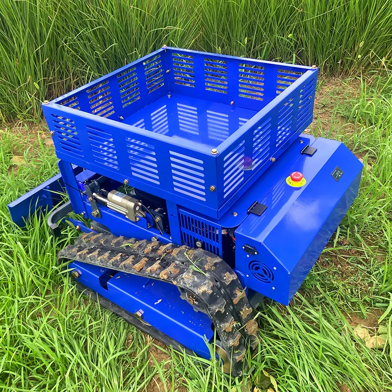 Robot cortacésped con control remoto para cortar césped todo terreno con estante y pala para nieve