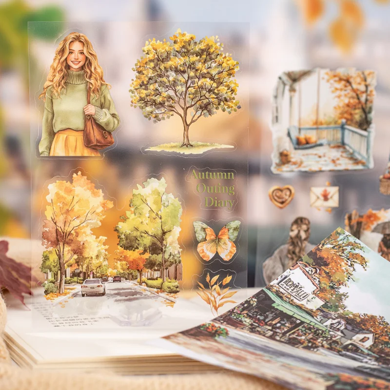 Mr. Paper Scenery Travel Stickers 20 sheets/pack Paris Autumn Scenery Dual Material Stickers Notebook DIY Decoration Gift