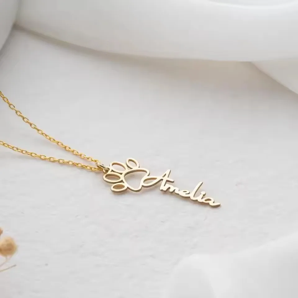 Sipuris Collana con nome zampa personalizzata Collana commemorativa per animali domestici personalizzata in acciaio inossidabile Collana con zampa di cane Regali di gioielli per gli amanti degli animali domestici