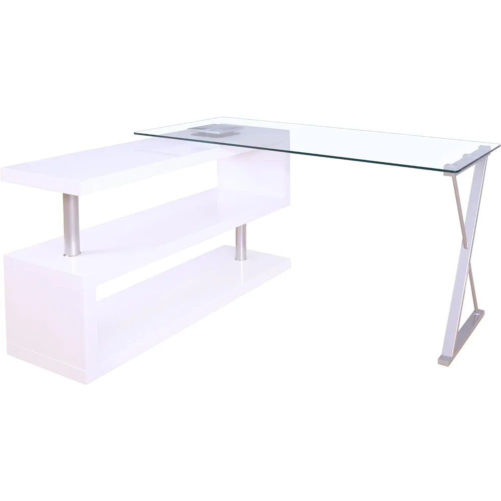 

Home Office Desk in Clear Glass and White