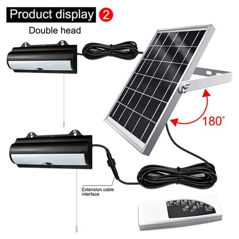 A74E-Double Head Solar Pendant Light Outdoor Waterproof Garden Motion Sensor LED Dimmable Remote Cord Solar Light Shed Easy Inst