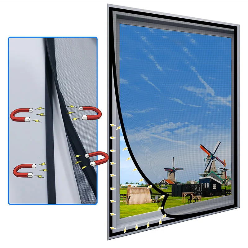 

NEW Magnetic Screen Windows Mosquito Net Customized size Black Invisible Fiberglass Mesh Air Tulle Anti insect fly Curtains