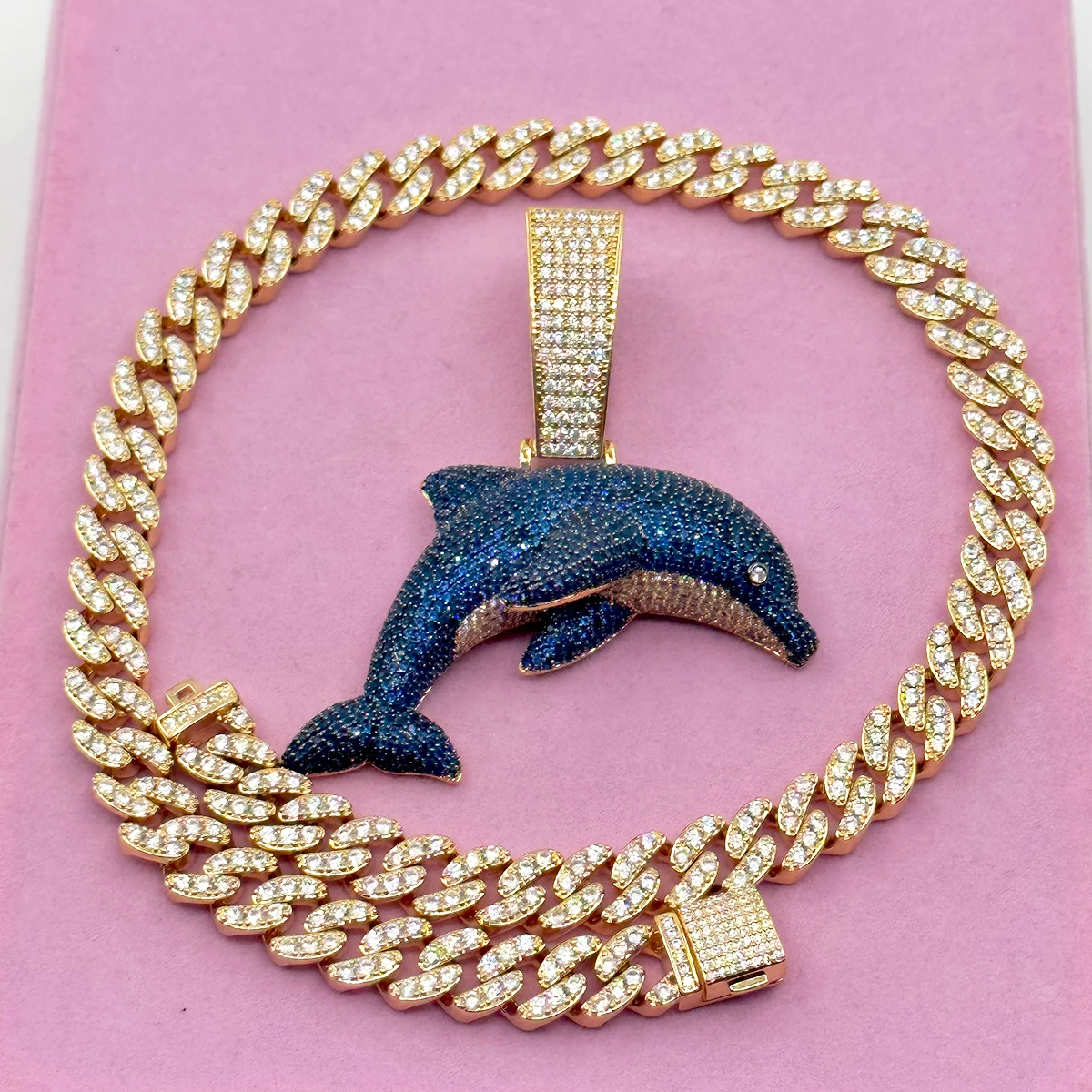 Drip Letter Iced Out Dolphin Animal Necklace for Women Silver Color Pendant Hip Hop Jewelry 2023 Drop Shipping Products