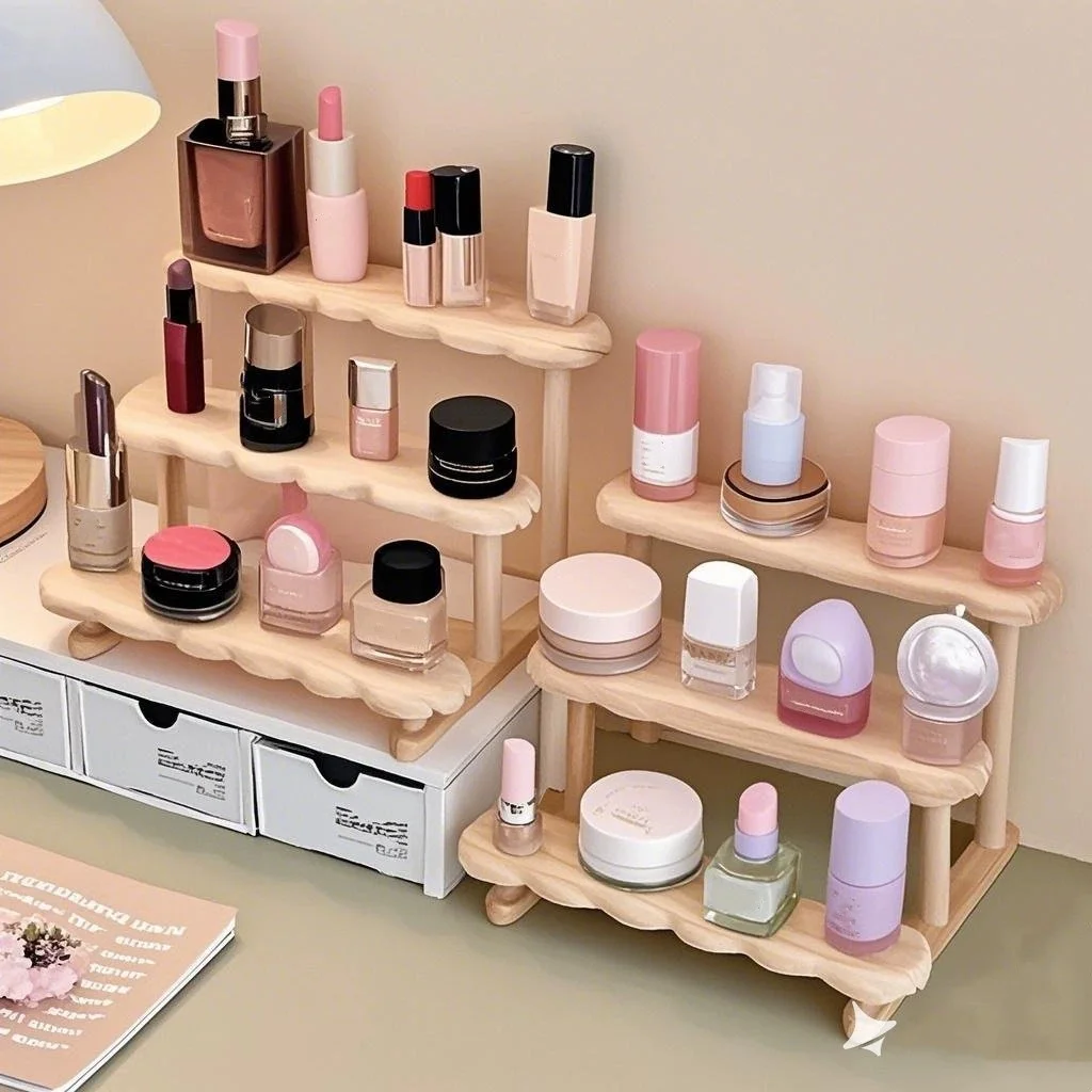 Holz Display Regal Riser Regal Figur Vitrine Niedliche Puppen Aufbewahrungsbox Make-up Organizer für Parfüm