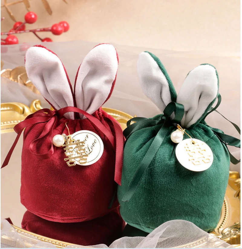 2024 Easter Bunny Bags Ears Velvet Bags Gift Box Valentine'S Day Candy Box Wedding Candy Box Creative Cute Easter Decoration