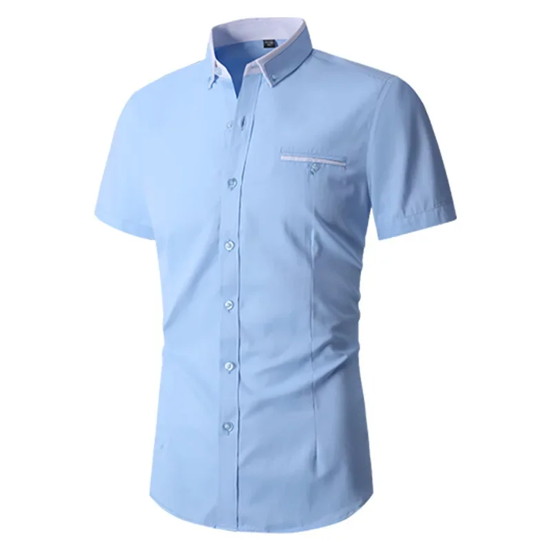 Zomer Nieuw Casual Shirt Heren Goede Kwaliteit Heren Overhemden Effen Slim Fit Herenkleding Met Korte Mouwen Plus Maat 5xl