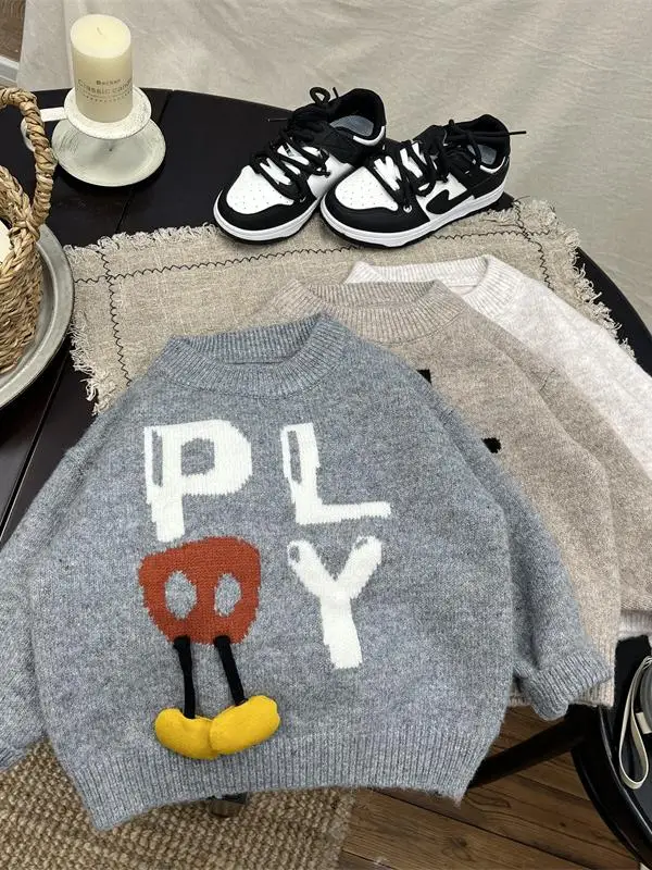 

Thiened Knitted Sweater for Boys And Girls Winter Leisure Base Layer Top Children's 3D Footprint Knitwear New 2025 Sle