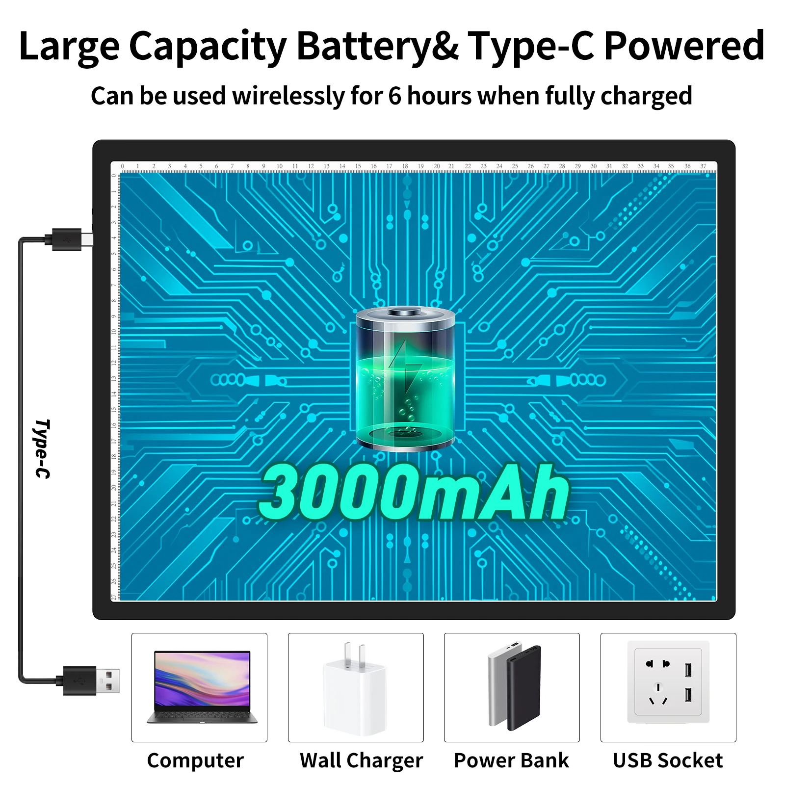 Kabelloses A3 LED-Lichtpad mit 3000mAh Wiederaufladbarem Akku, 3 Farben Stufenlos Dimmbar und 6 Helligkeitsstufen Einstellbar – Detail 4