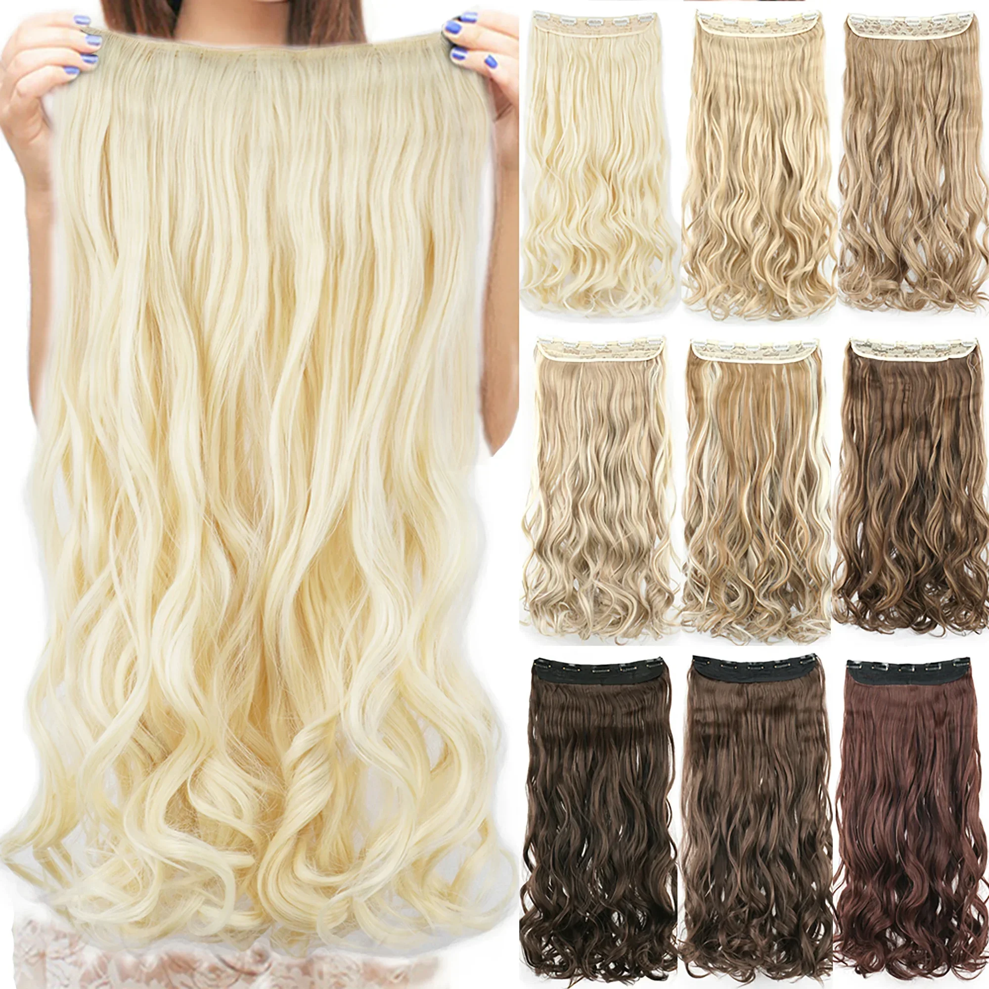 28 Inche Long Wavy Synthetic 613 Blonde Clip In Hair Extensions Fake Hair Clip Ins One Piece Hair Pieces for Women