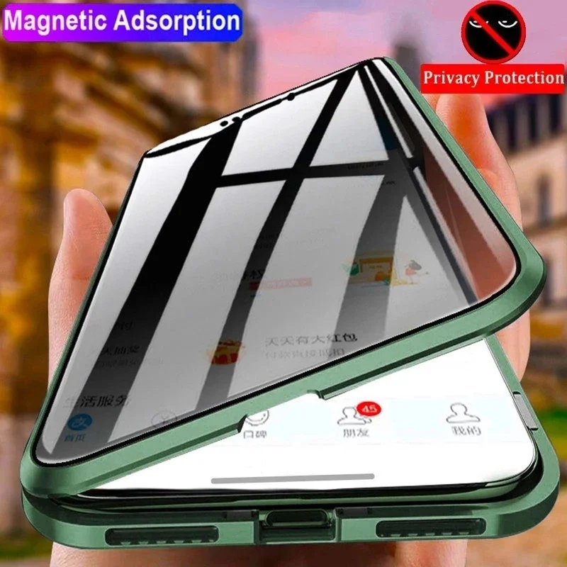 Anti Peeping Glass Metal Phone Case for OPPO K12X X3 X5 X8 Pro F27 Pro Plus 5G ​​Degree Privacy Full Protection Magnetic Cover