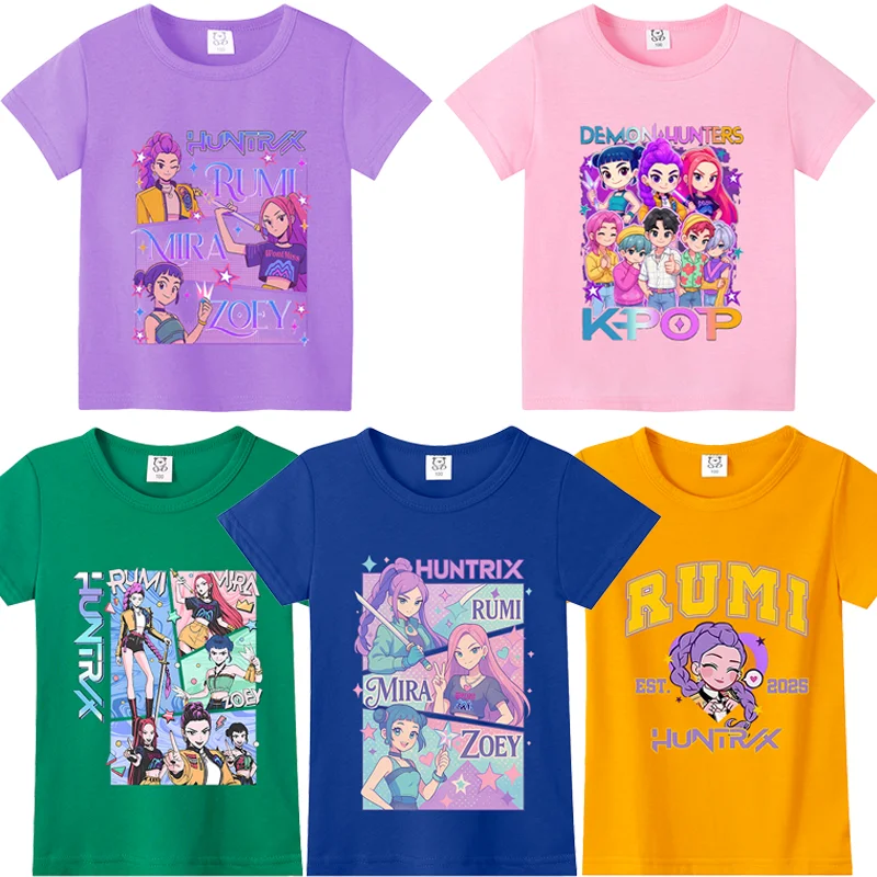 

Футболка KPop «Охотники на демонов», летние трендовые модные рубашки для девочек, футболки с принтом аниме для малышей, топы, детская хлопковая одежда, подарок