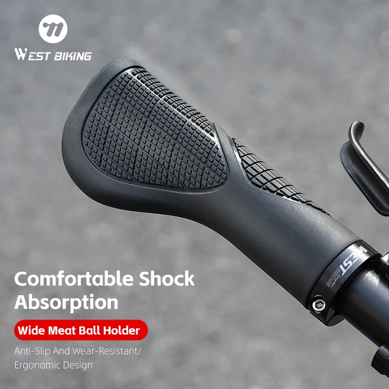 WEST BIKING Bike Grips Shock-absorbing Soft TPE Handlebar Grips Locked Ergonomic Comfortable MTB Road Bicycle Cycling Handlebar