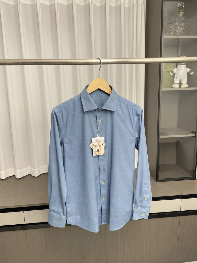 

Мужская рубашка Ding u Luxury High-End из шерсти и модала, повседневная, универсальная, приталенного кроя, с длинным рукавом, однотонная, осень 2024