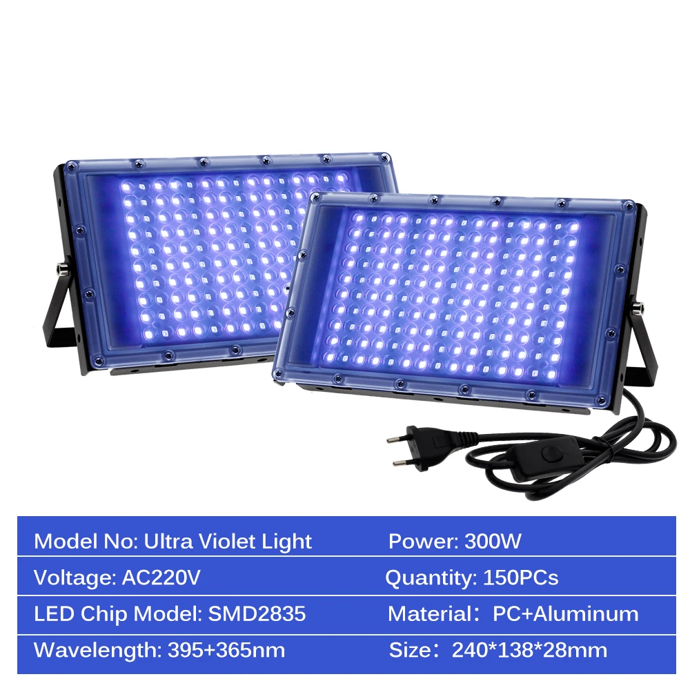 Led UV Floodlight 150LEDs 220V 300W ultrafioletowy światło wodoodporna lampa na klej UV utwardzania drukowanie 3D obwodu drukowanego utwardzania