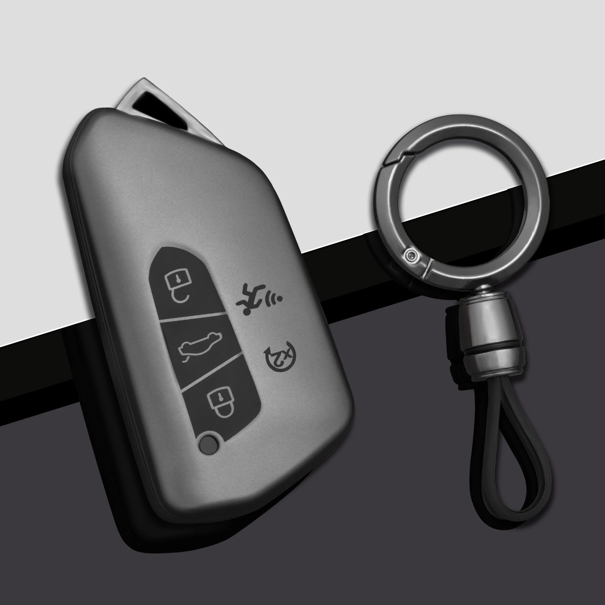Car Key Case Cover For 2024-2025 VW Atlas Cross Sport 5 Buttons Car Smart Key Fob Ring Chain Cover Case Accessories