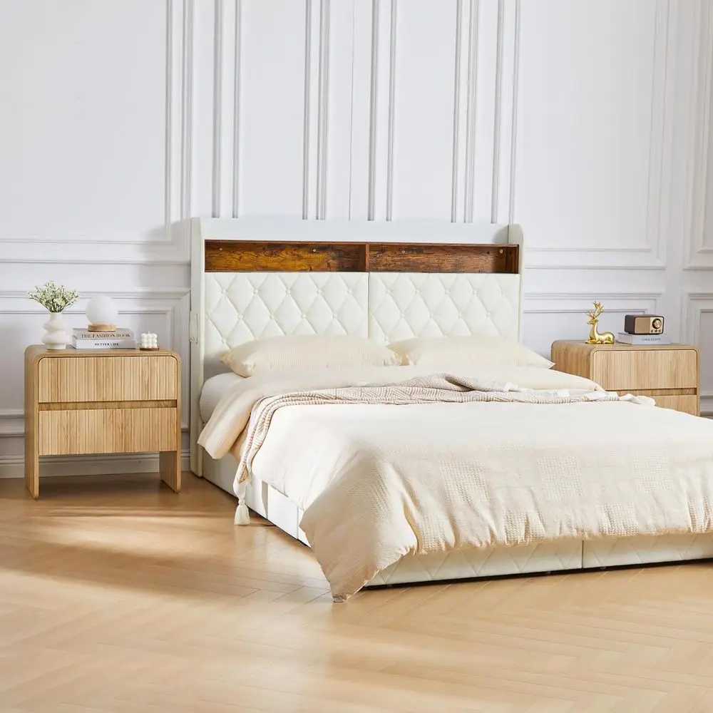 

Century ern Small Nightstand with 2 Der or Bedroom, Wood Side Table with Curved Proile or Living Room,Hallway