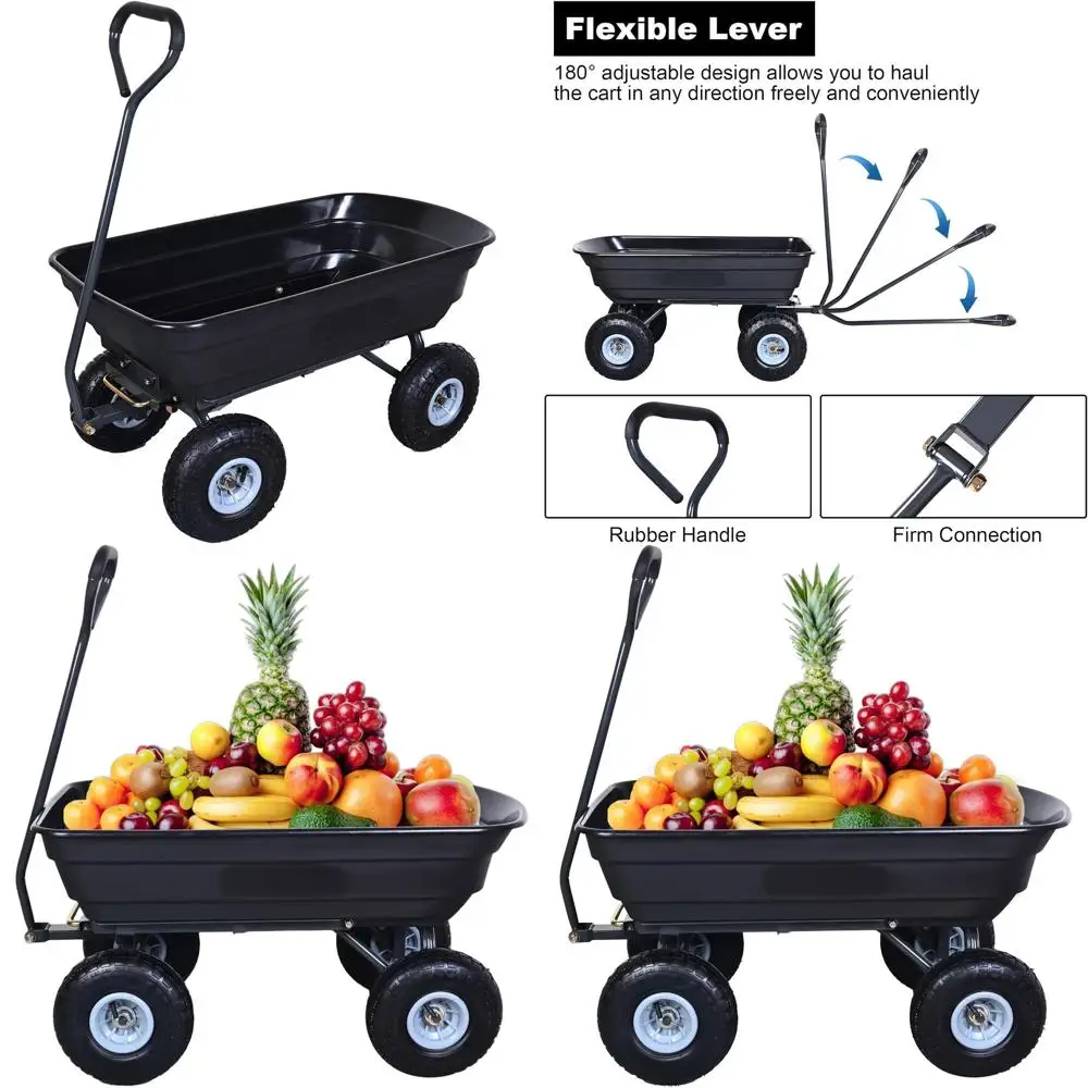 

Полиэтиленовая садовая тележка емкостью 600 фунтов с вращающейся ручкой и пневматическими шинами, идеально подходит для кемпинга, пляжа и двора