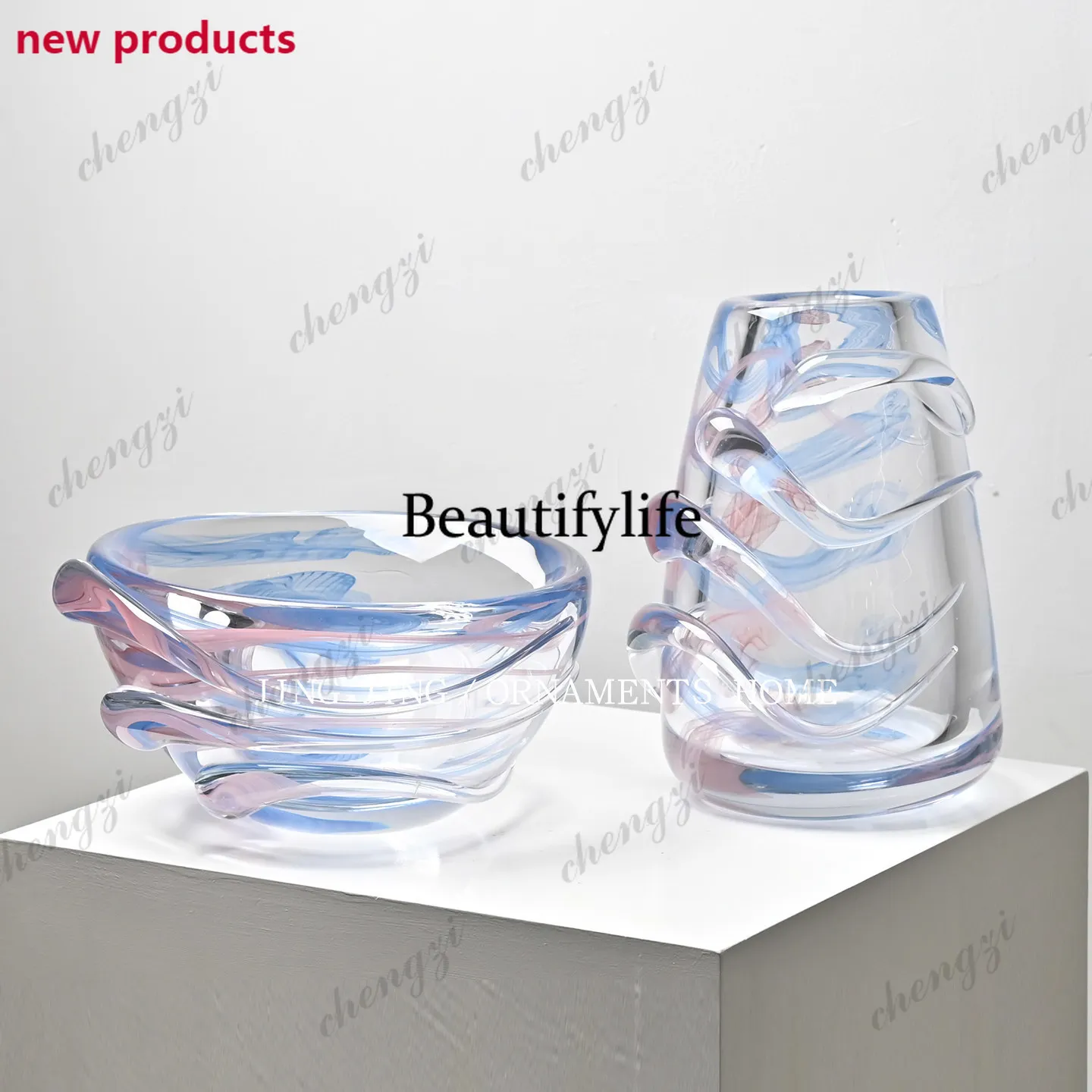 f182 Simple contemporary handmade glazed colorful large open vase dining table countertop large decoration