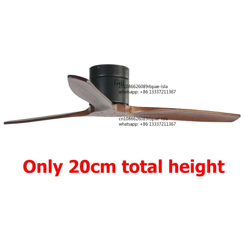 Modern Flush Mount Wooden Blade DC Ceiling Fan Light 20cm Total Height White Finish for Low Ceilings Includes Remote Control
