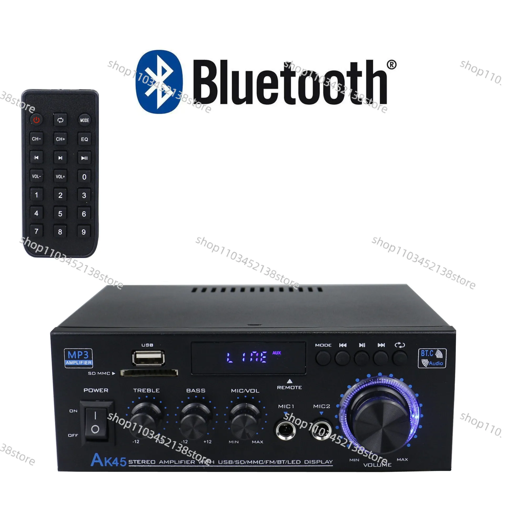 AK45 Digital Amplifier Bluetooth USB Disk Two-channel Power Amplifier