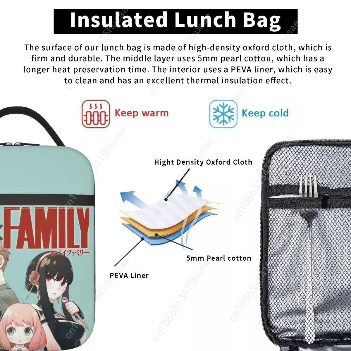 Fiambrera personalizada para hombres y mujeres, bolsa de almuerzo de Anime Spy X Family Anya, enfriador cálido, caja de almuerzo aislada para oficina de adultos