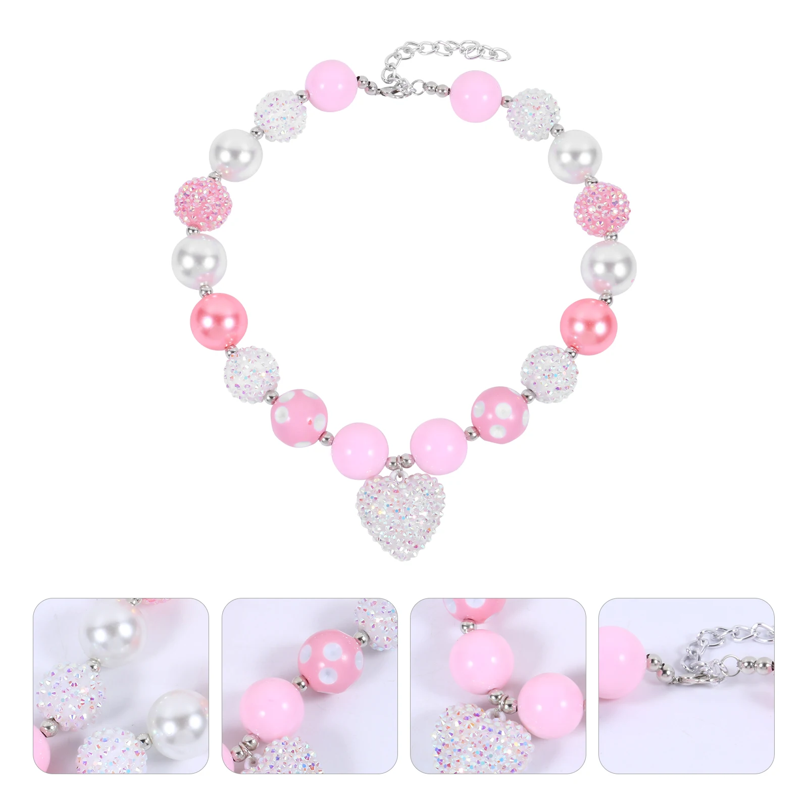 

1PCS Children's Colorful Plastic Beaded Necklace Chunky Heart Pendant Girls Toddler Birthday Party Dress Up Accessories