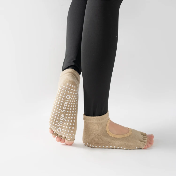 Frauen rücken freie Fünf-Zehen-Yoga-Socken rutsch feste Baumwolle Damen tanzen Balletts ocken öffnen halb atmungsaktive Fitness-Sports ocke für Pilates – Detail 27