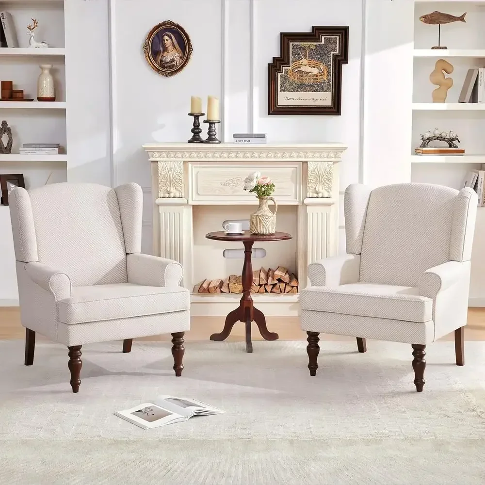 Retro Wingback Chair with High Back and Armrests, Linen Fabric, Suitable for Living Room, Bedroom, and Study, Holds Up to 300lbs