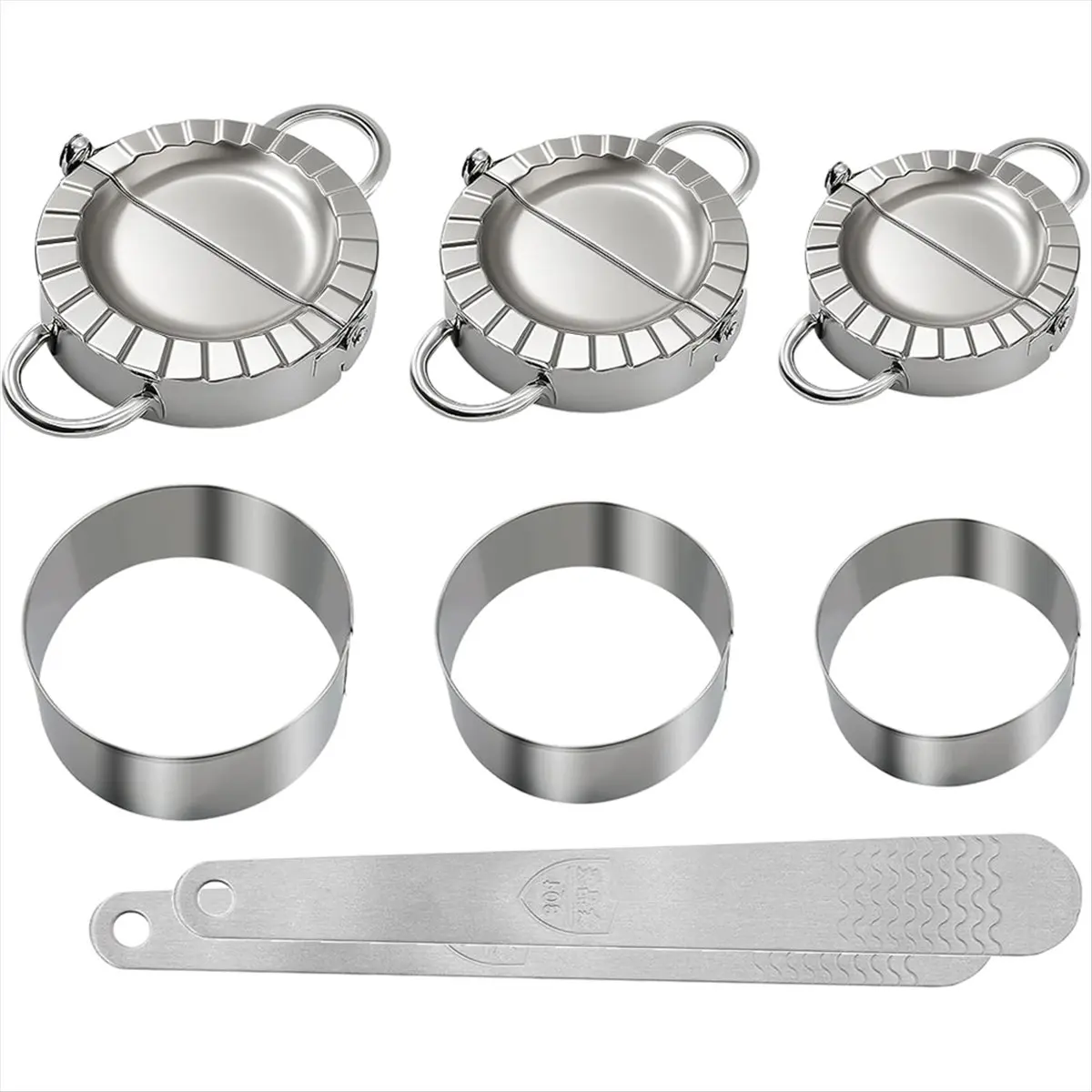 New 3-In1 Stainless Steel Dumpling Maker Set - DumplingPress & Empanada Mold with Dough Cutters (3