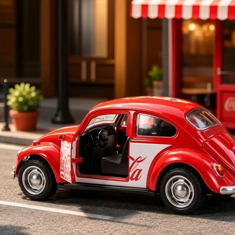 1/36 classic retro Beetle-shaped die-cast car model, red and white custom paint, pull-back function, realistic toy car, suitable - view 3