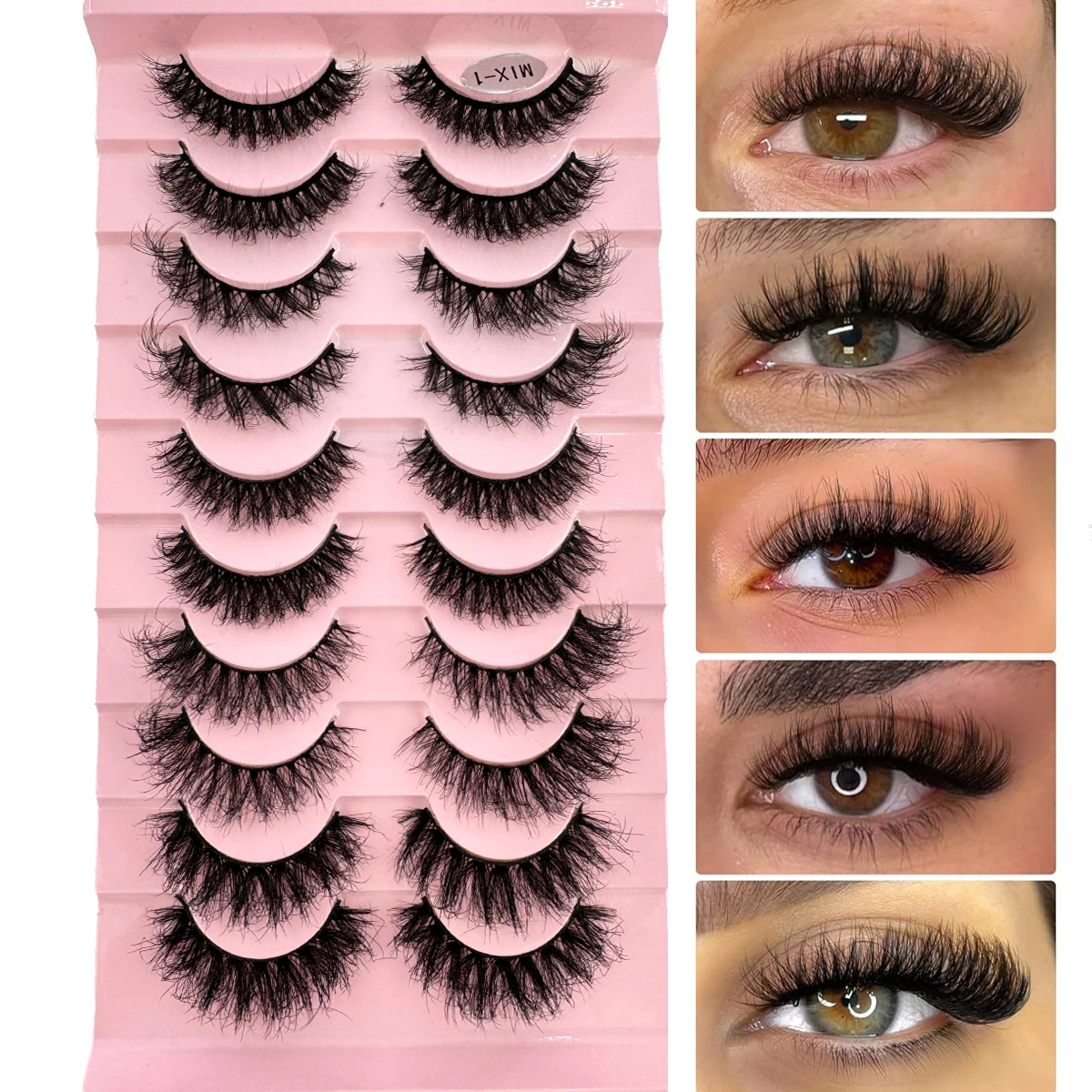 Gemischter Stil, 10 Paar 3D-Nerzwimpern, künstliche Nerz-flauschige Wimpern, weiche, volle, dicke, dünne Wimpern, dramatische falsche Wimpern, Make-up