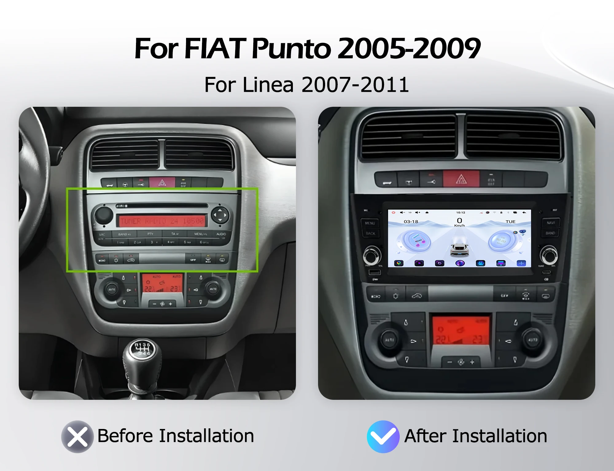 Android Auto 7 inch For FIAT Punto 2005-2009 For Linea 2007-2011 Car Radio Wireless CarPlay Lntelligent Multimedia Player GPS