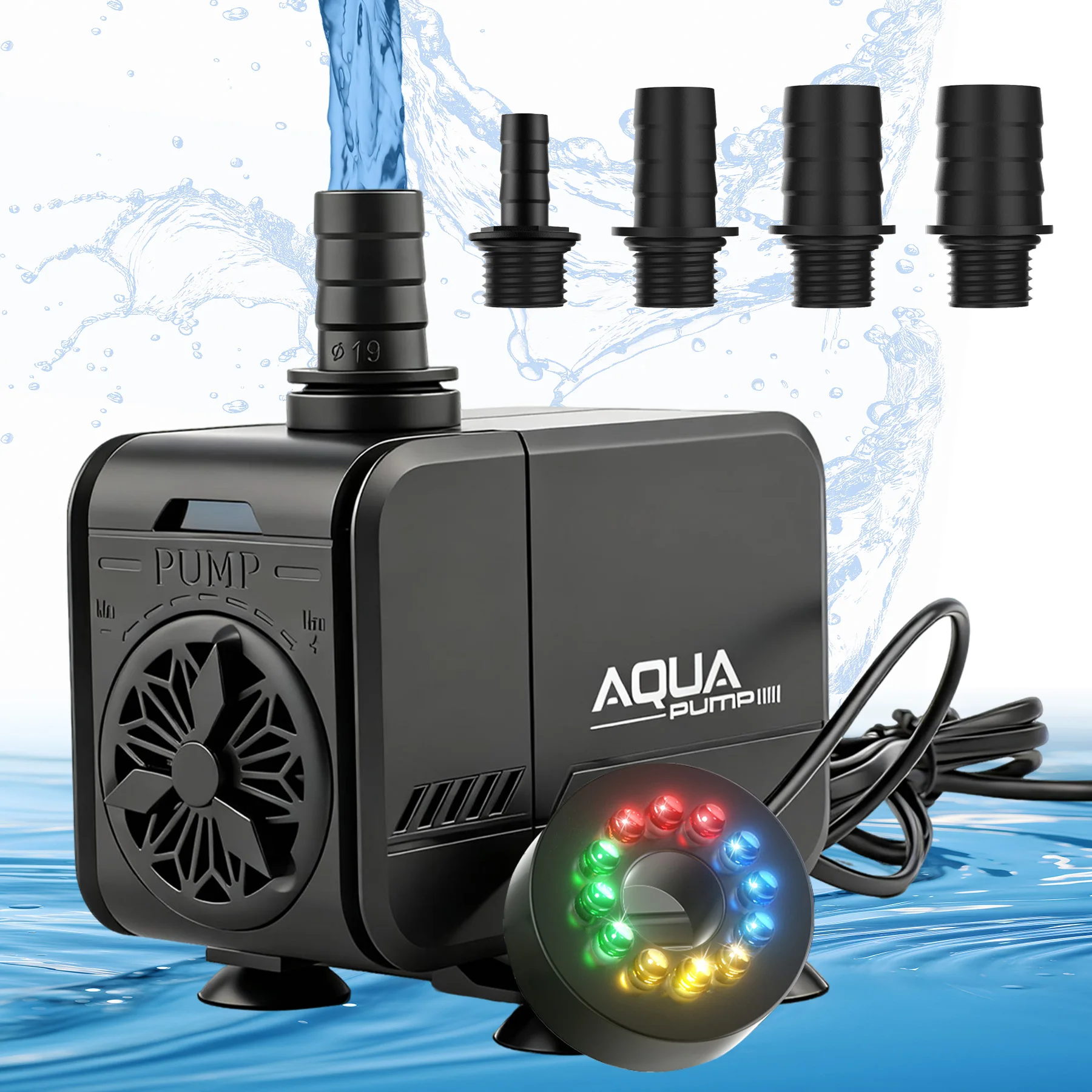 Forever Speed Aquarium Wasserpumpe für Aquarium mit licht Leistungsstark 1500L/H, Einstellbares Keinel Teichpumpe für Aquarium Teich Brunnen Garten Hydroponik, Max Förderhöhe 1.5M